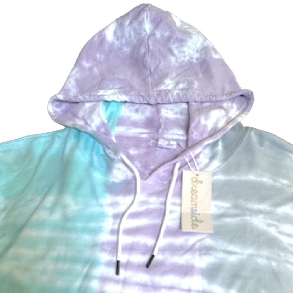 DREAMSICLE Cotton Tie-Dye Sweatshirt in Aqua, Pink & Grey with Hoodie - Picture 3 of 4